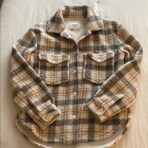 Plaid Button-Up Sherpa Shacket